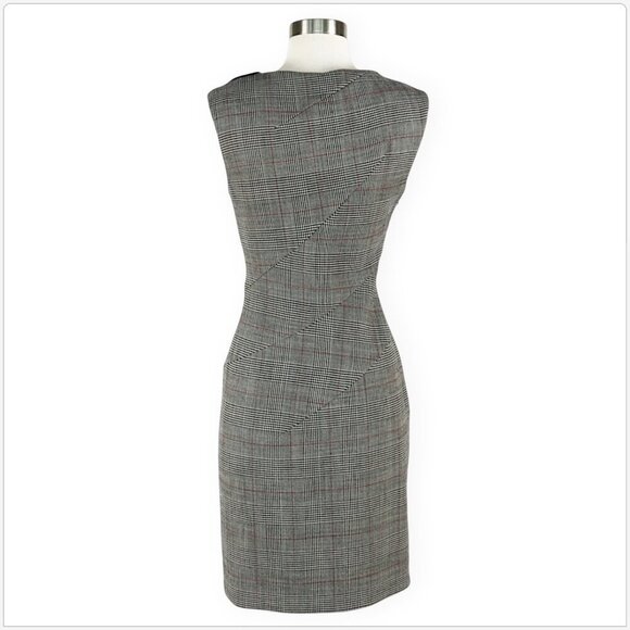 Paule Ka Paris Wool Checked Plaid Sheath Stretch Fitted Sleeveless Dress New 38 - Picture 6 of 7